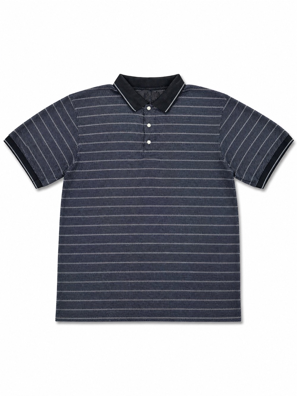 Y2K Puritan Mens XL Striped Polo Shirt Textured Knit Black Gray Casual Golf VTG